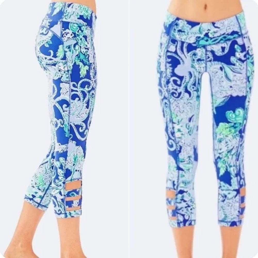 Lilly Pulitzer Luxletic UPF 50+ Weekender Cropped Pants Leggings Medium Blue Sea